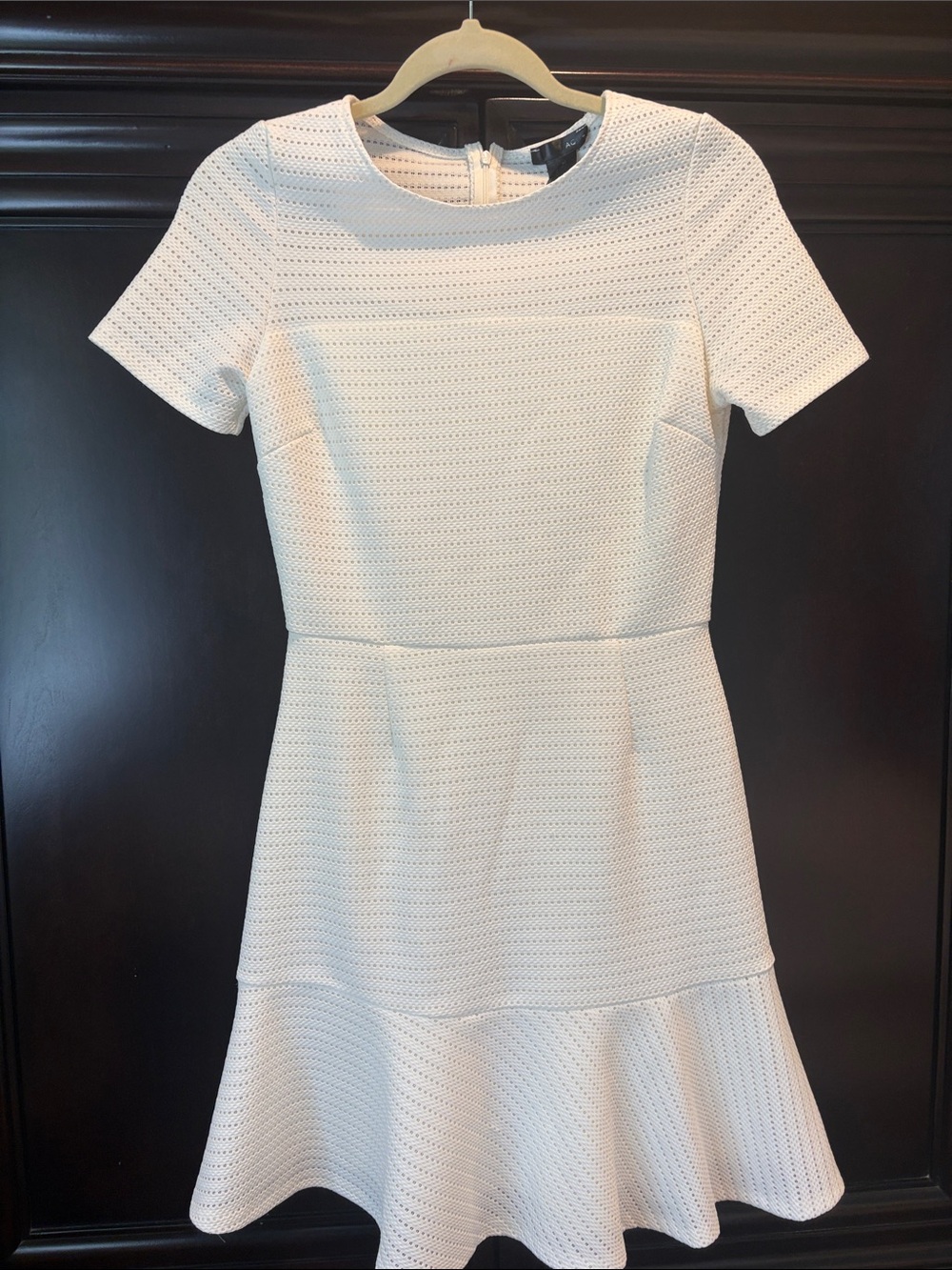 Aqua Cream Textured Short Sleeve Fit-and-Flare Mini Dress